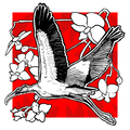 Wood Stork & Orchids Holographic Sticker — 3"x3" Waterproof Vinyl Art Decal