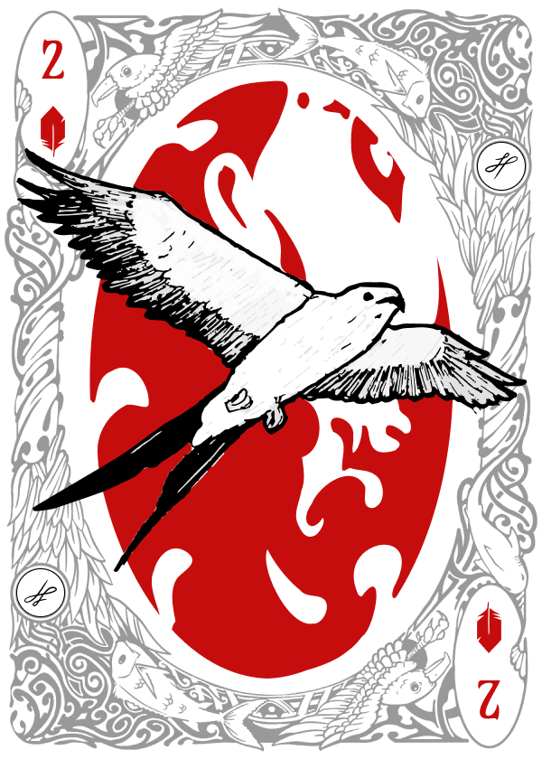 2 of Diamonds playing card illustrated with a Swallow-tailed Kite