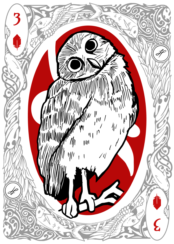 3 of Diamonds playing card illustrated with a Burrowing Owl