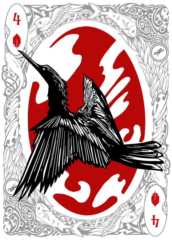 4 of Diamonds playing card illustrated with an Anhinga