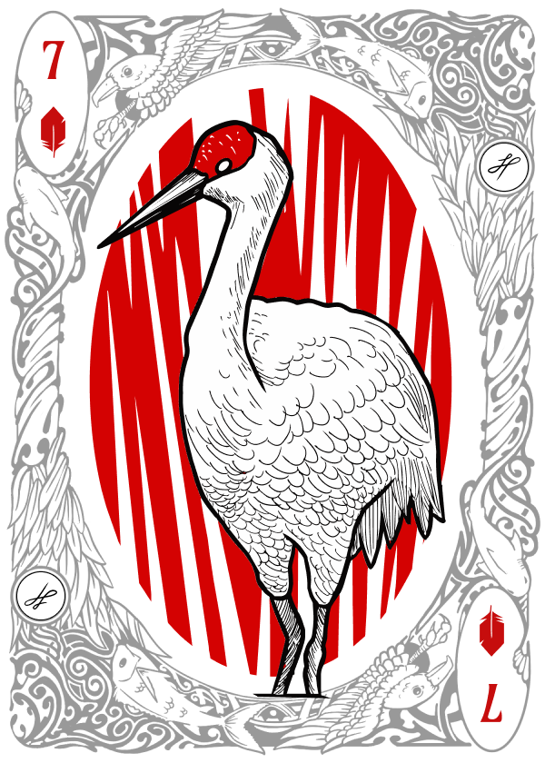 7 of Diamonds playing card illustrated with a Sandhill Crane