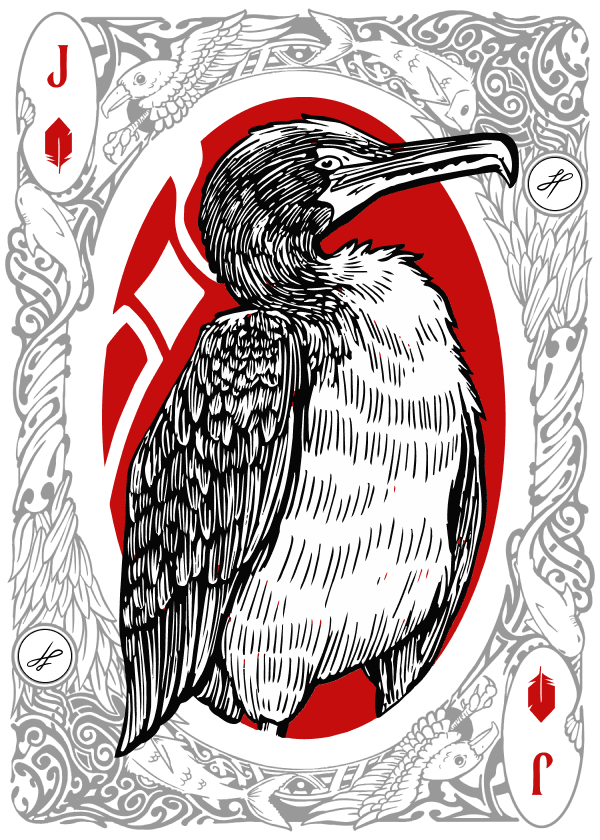 Jack of Diamonds playing card illustrated with a Double-crested Cormorant